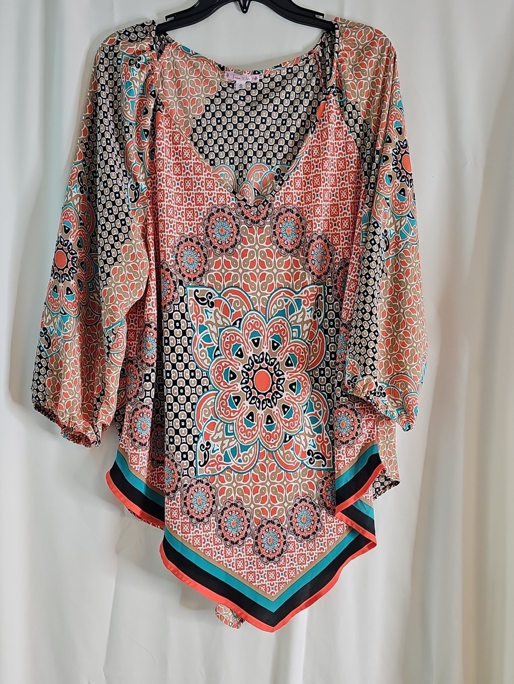 Boho Medallion Print Tunic in Coral Teal
